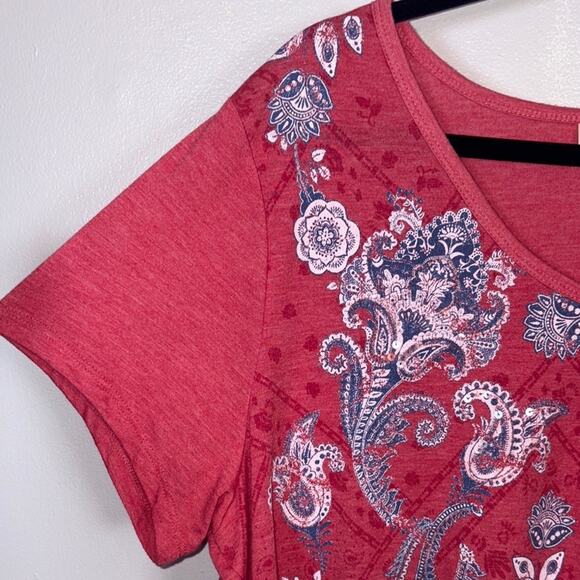 Style & Co. Red and Blue Paisley V-Neck Top Women’s 2X - Picture 4 of 10